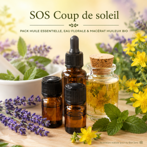 Pack Huile essentielle, Eau florale & Macérat huileux Bio - "SOS Coup de soleil"
